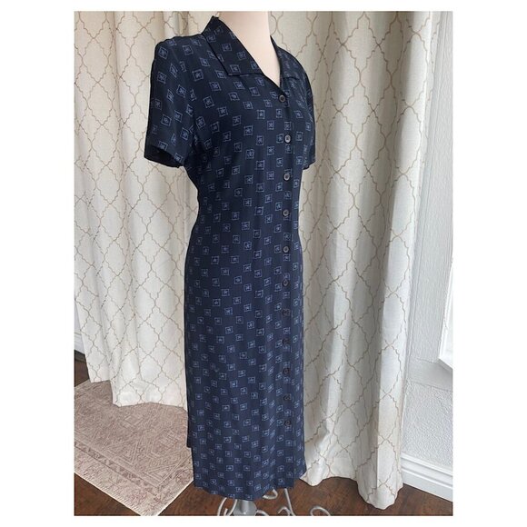 Talbots Navy Blue Collared Short Sleeve Button-down Midi Dress, Size 12P - Picture 3 of 8